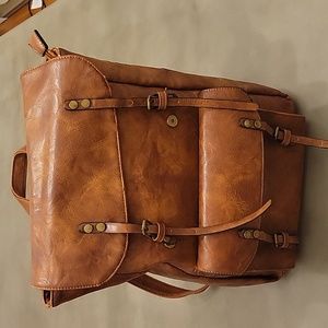 VINTAGE Unisex Vegan Leather Backpack Laptop Brown Bag